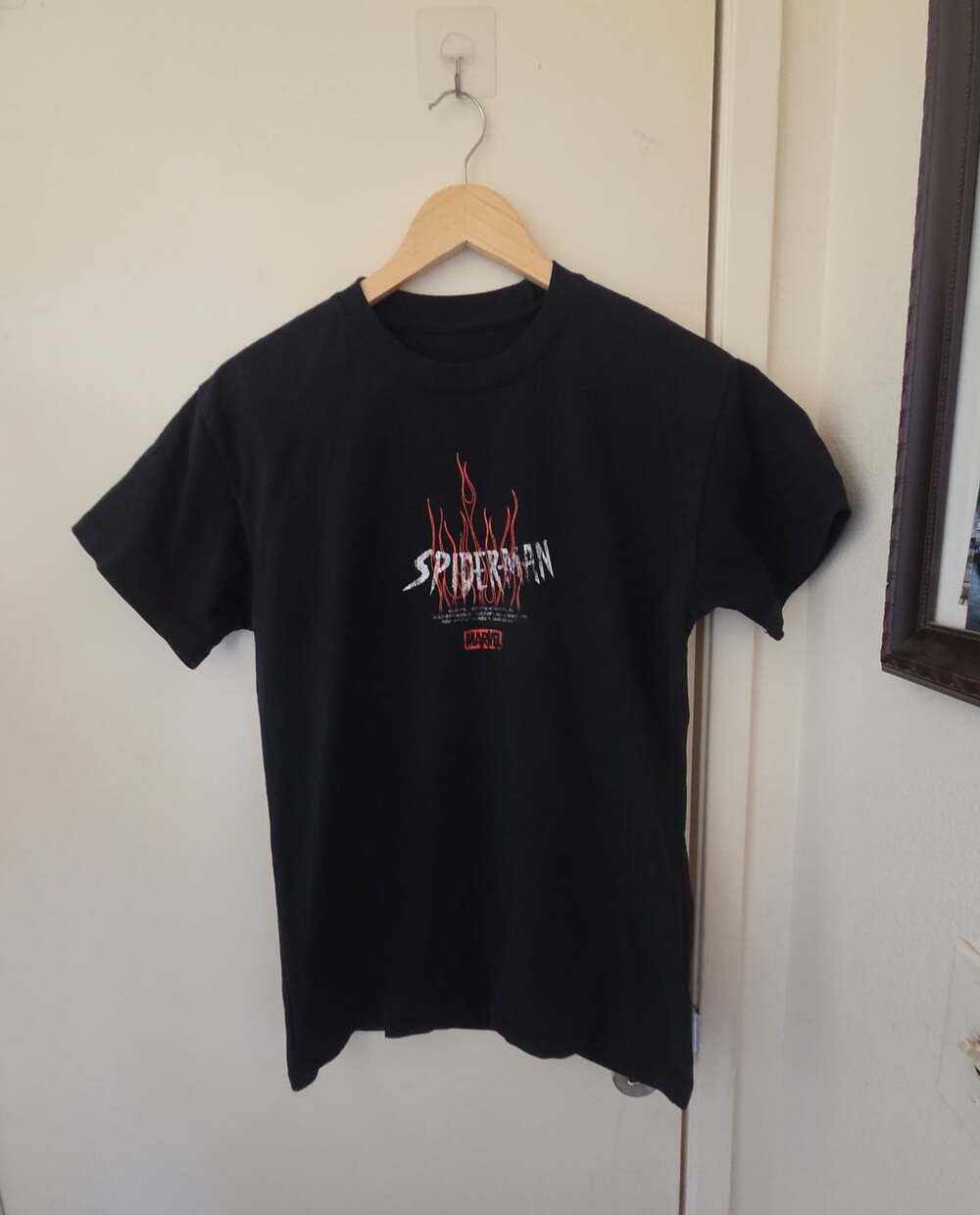 Marvel Spider-Man Flames T-Shirt Size M Black Graphic Tee CVLA